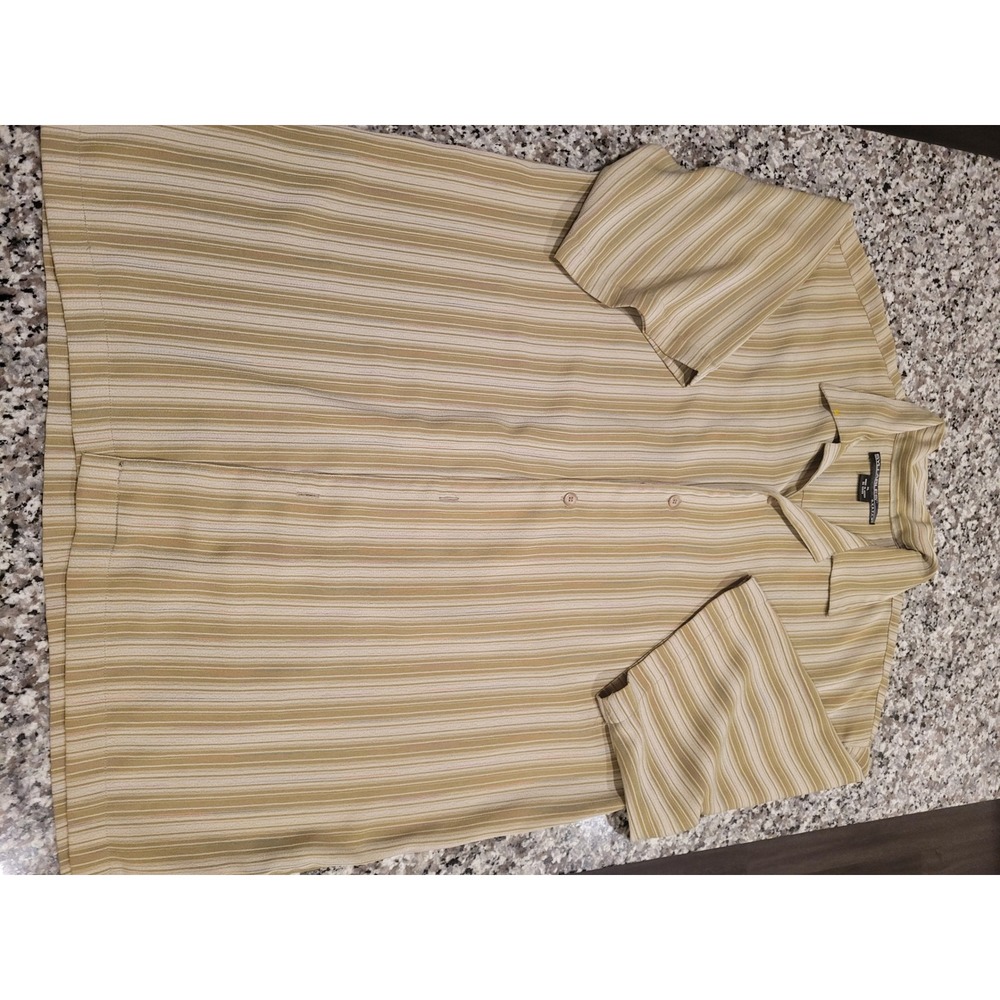 SYLLABLES SYSTEM Mens XL Short Sleeve Button‎ Up Shirt Tan Stripe Casual